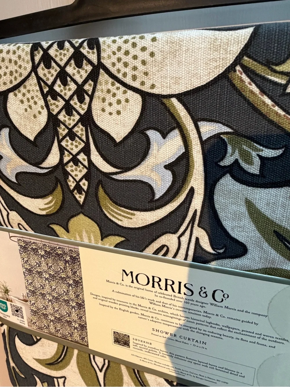 Morris & Co. NWT Severne Gray, Cream & Green Floral Shower Curtain 72